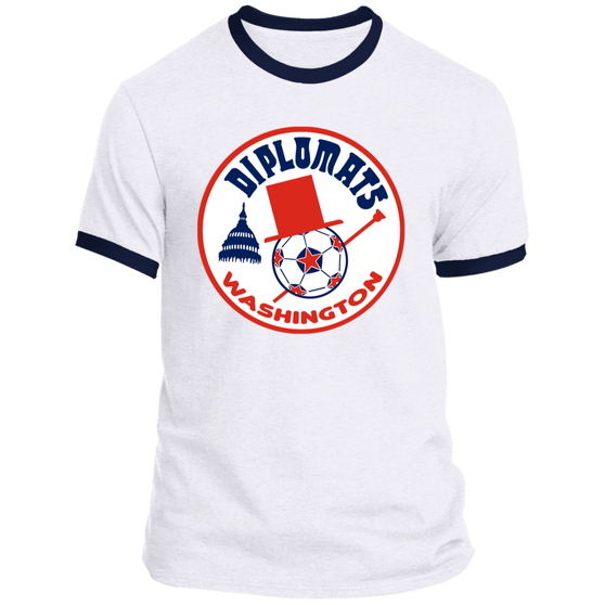 Washington Diplomats T-shirt Ringer NASL Soccer color White/Navy Blue