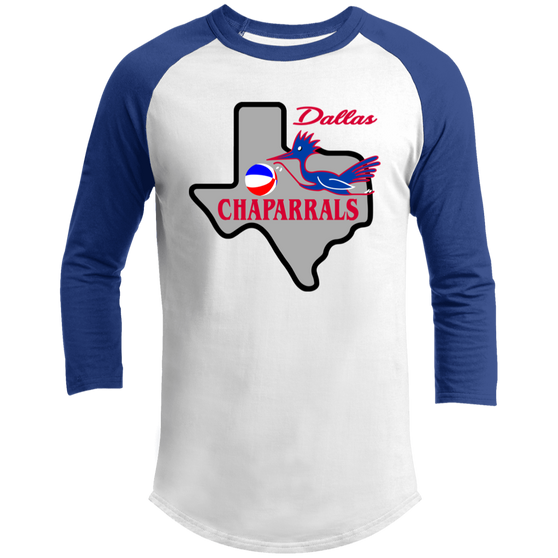 Dallas Chaparrals Raglan Shirt Franchise ABA Basketball color White/Royal Blue