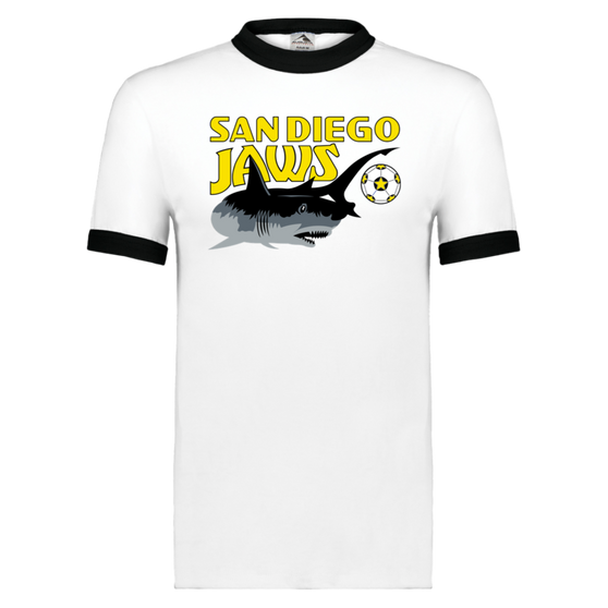 San Diego Jaws T-shirt Ringer NASL Soccer color White/Black