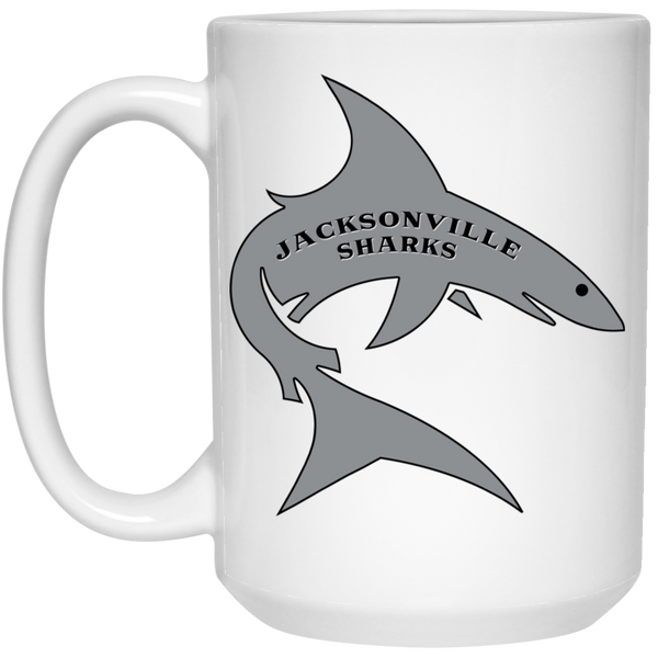 Jacksonville Sharks Mug 15 oz. White Glossy Ceramic | WFL Football Team