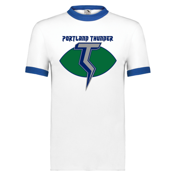Portland Thunder Ringer T-shirt | WFL Football Team color White/Royal Blue
