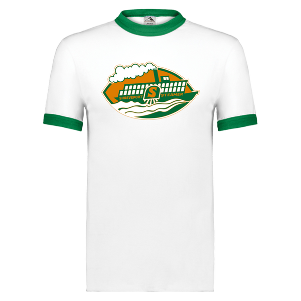 Shreveport Steamer Ringer T-shirt WFL Football Team color White/Kelly Green