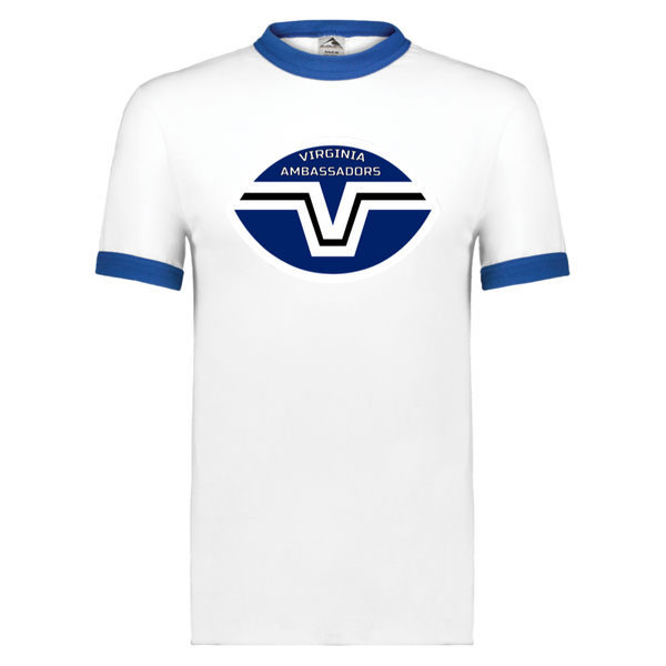 Virginia Ambassadors Ringer T-shirt | WFL Football Team color White/Royal Blue