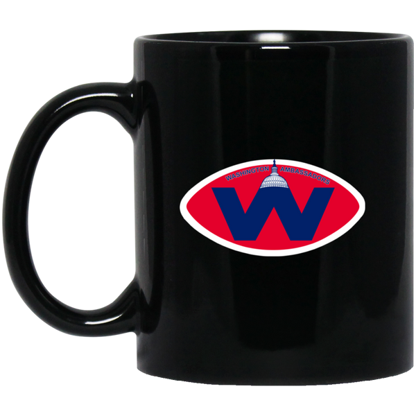 Washington Ambassadors Mug 11 oz. Black Glossy Ceramic WFL Football Team