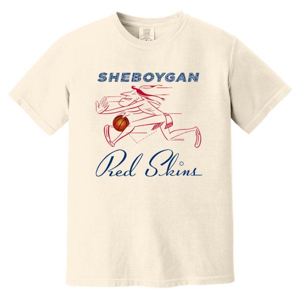 Sheboygan Redskins T-shirt Heavyweight NBA Basketball Team Fan Apparel Tee color Ivory
