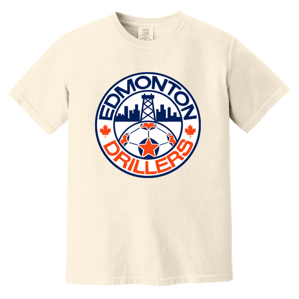 Edmonton Drillers T-shirt Heavyweight | NASL Soccer Team Fan Apparel Tee color Ivory