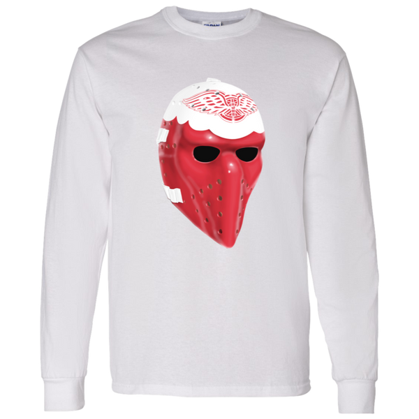 Detroit Red Wings NHL Ron Low Goalie Mask Long Sleeve Shirt color White