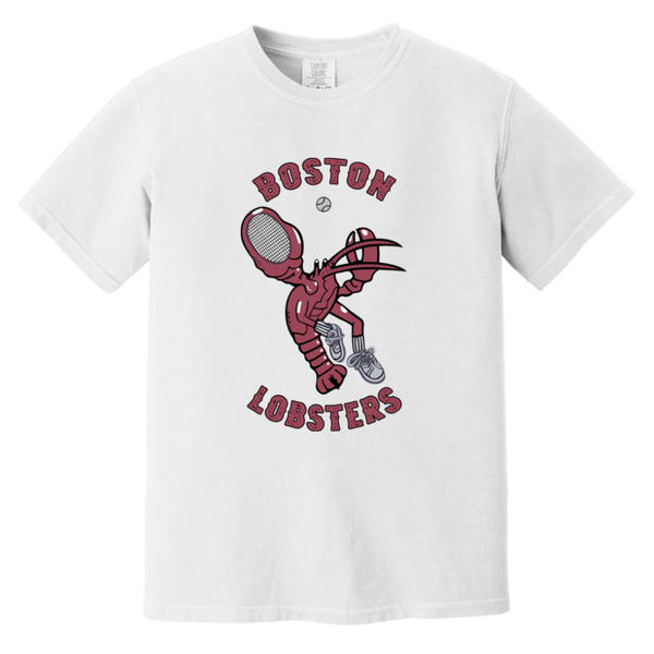 Vintage-style Boston Lobsters WTT T-shirt with retro 1970s team logo graphic in white