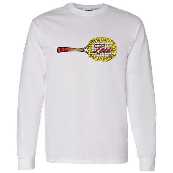 Vintage-style Hawaii Leis WTT long sleeve T-shirt with retro 1970s tennis team logo graphic in white