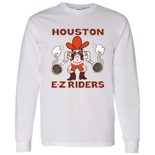 Retro Houston E-Z Riders long sleeve shirt featuring vintage WTT tennis team logo in White