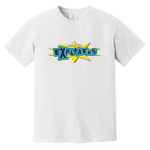 Vintage-style Kansas City Explorers WTT T-shirt with retro 1970s tennis team logo graphic in white