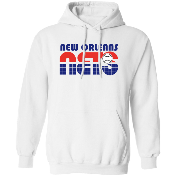 Retro New Orleans Sunbelt Nets pullover hoodie featuring vintage WTT tennis team logo in white