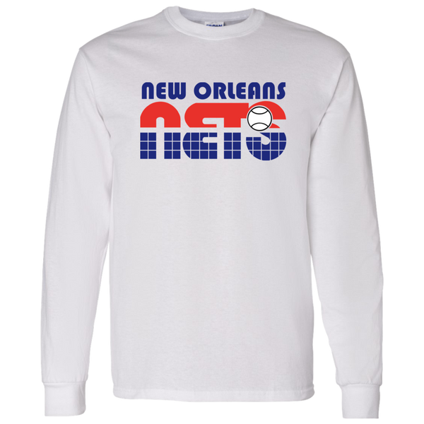 Retro New Orleans Sunbelt Nets long sleeve shirt featuring vintage WTT tennis team logo in white