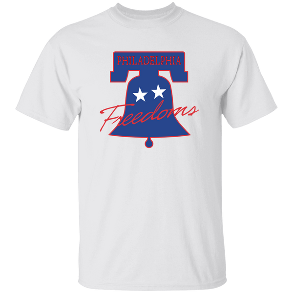 Vintage-style Philadelphia Freedoms WTT T-shirt with retro 1970s team logo graphic in white