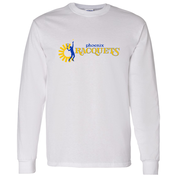 Retro Phoenix Racquets long sleeve shirt featuring vintage WTT tennis team logo in white
