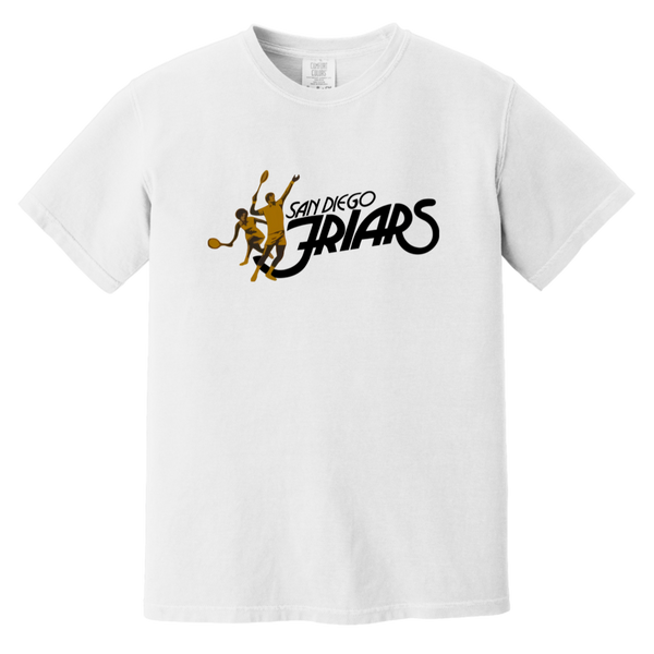 Vintage-style San Diego Friars WTT T-shirt with retro 1970s tennis team logo graphic in white