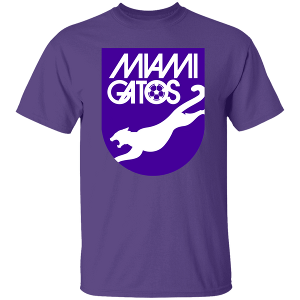 Miami Gatos T-shirt Tee Tshirt Short Sleeve Shirt Cotton NASL Soccer Team Logo color Purple