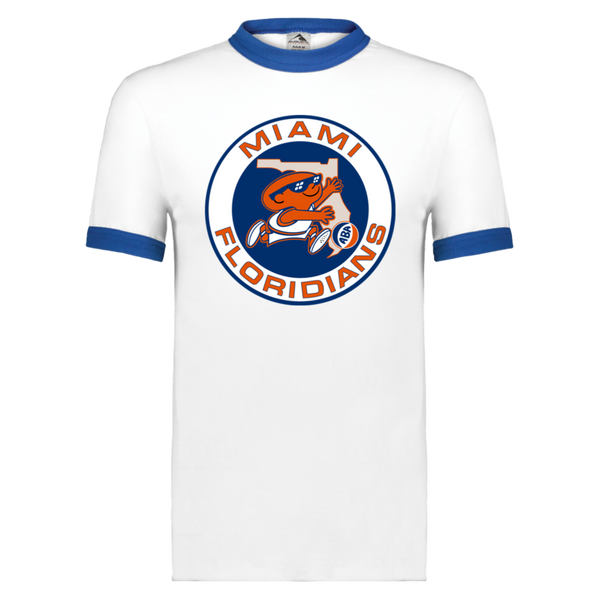 Miami Floridians ABA T-shirt Ringer American Basketball Association Team Tee color White/Royal Blue