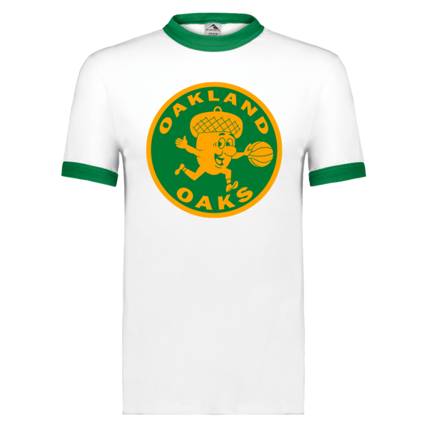 Oakland Oaks T-shirt Rarified Ringer ABA Basketball color White/Kelly Green