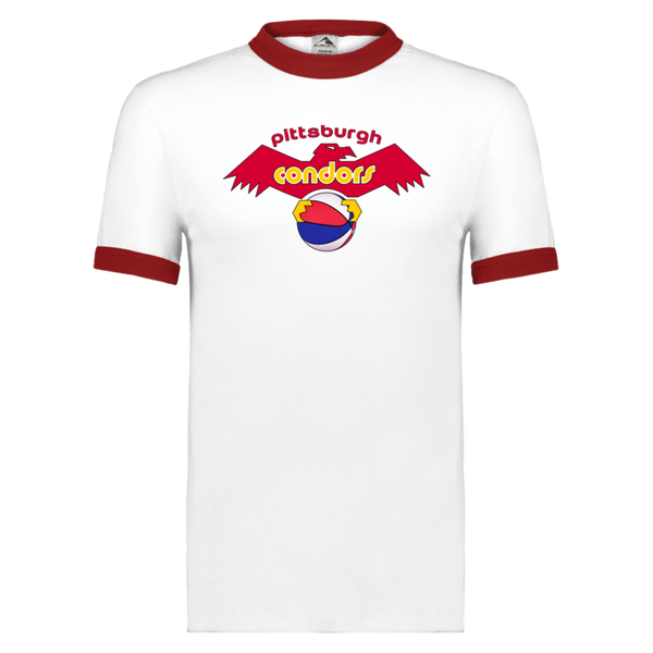 Pittsburgh Condors ABA T-shirt Ringer American Basketball Association Team Tee color White/Red