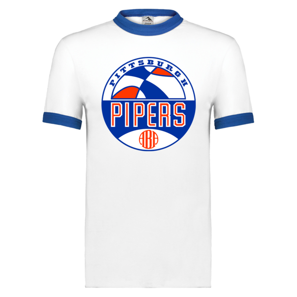 Pittsburgh Pipers T-shirt Rarified Ringer ABA Basketball color White/Royal Blue