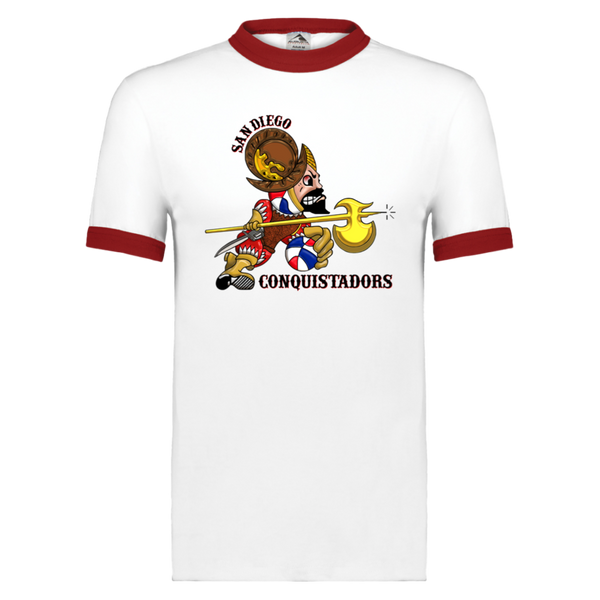 San Diego Conquistadors ABA T-shirt Ringer American Basketball Association Team Tee color White/Red