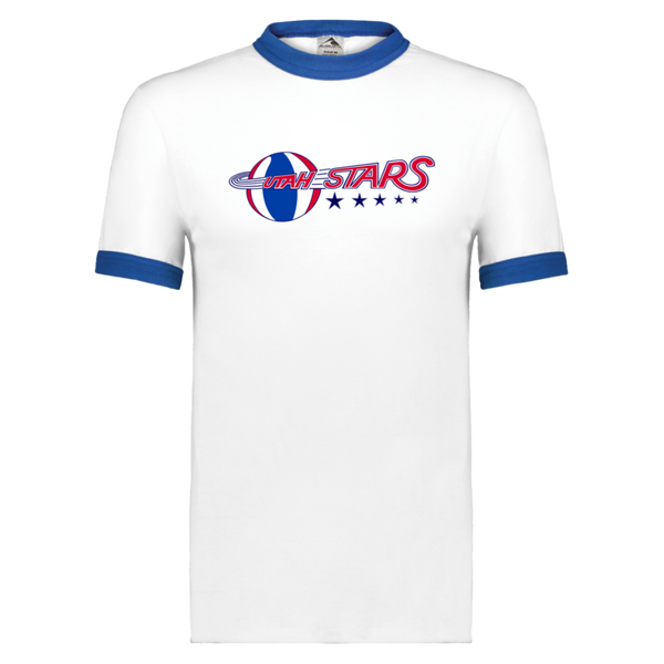 Utah Stars ABA Ringer T-shirt American Basketball Association Team Tee Shirt color White/Royal Blue