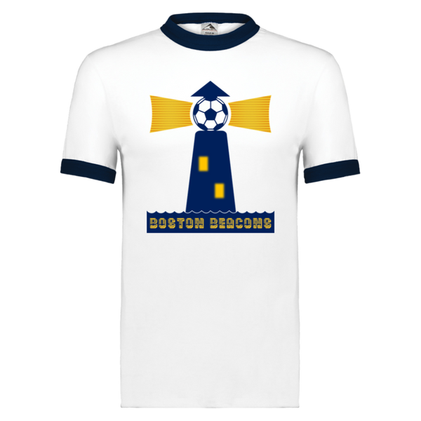 Boston Beacons T-shirt Ringer NASL Soccer color White/Navy