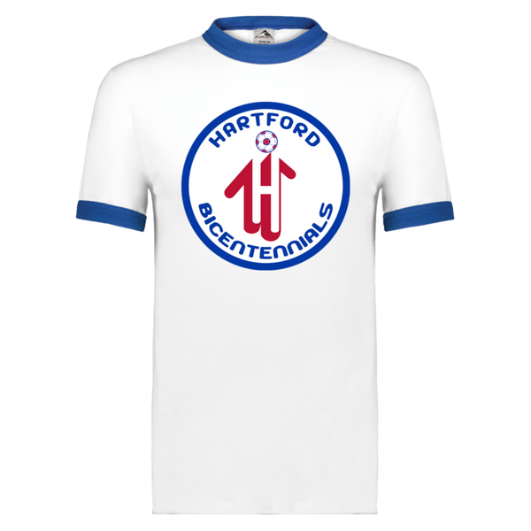 Hartford Bicentennials T-shirt Ringer NASL Soccer color White/Royal Blue