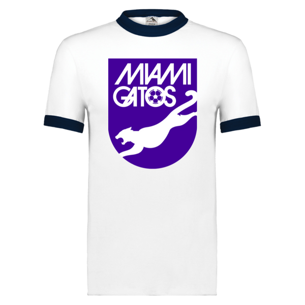 Miami Gatos T-shirt Ringer NASL Soccer color White/Navy