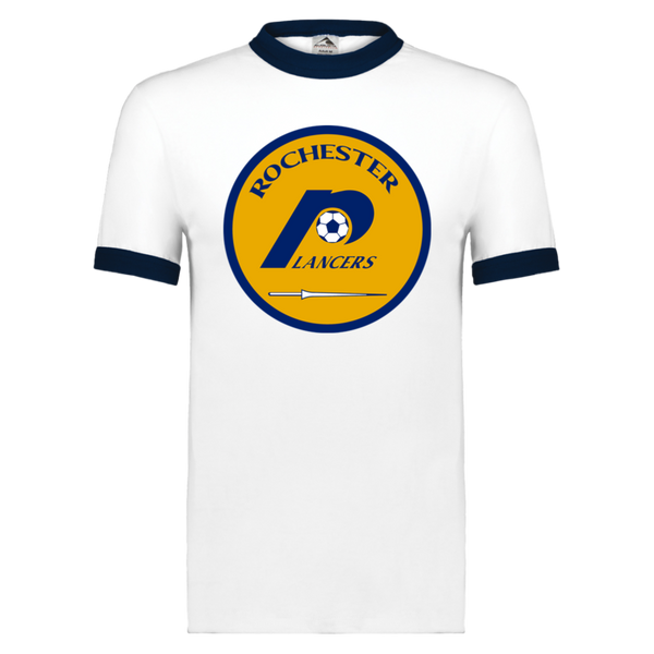 Rochester Lancers T-shirt Ringer NASL Soccer color White/Navy Blue