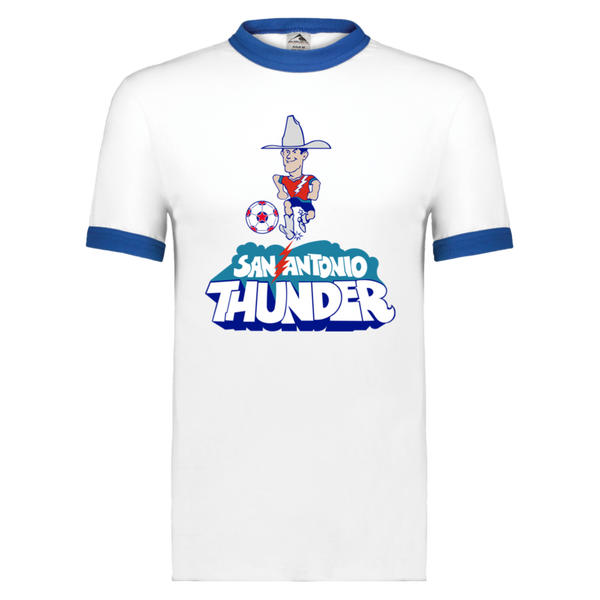 San Antonio Thunder T-shirt Ringer NASL Soccer color White/Royal Blue
