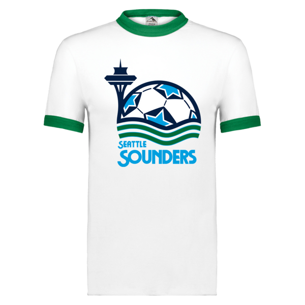 Seattle Sounders T-shirt Ringer NASL Soccer color White/Kelly Green