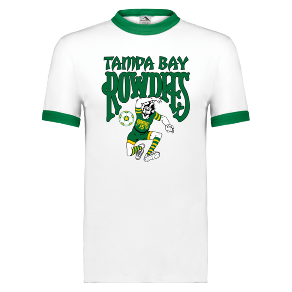 Tampa Bay Rowdies T-shirt Rarified Ringer NASL Soccer color White/Kelly Green