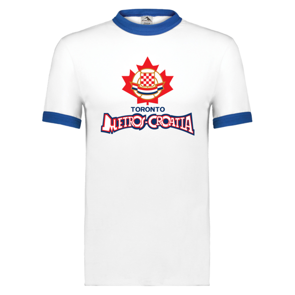 Toronto Metros-Croatia T-shirt Rarified Ringer NASL Soccer color White/Royal Blue