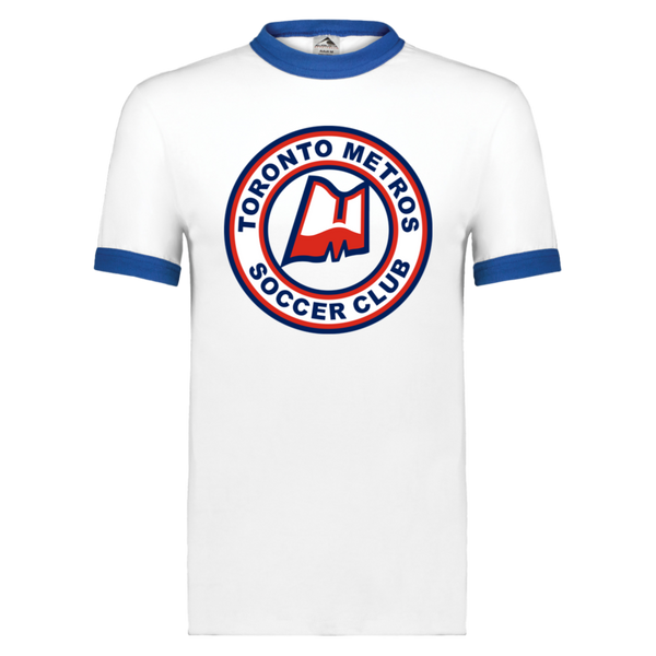 Toronto Metros T-shirt Rarified Ringer NASL Soccer color White/Royal Blue