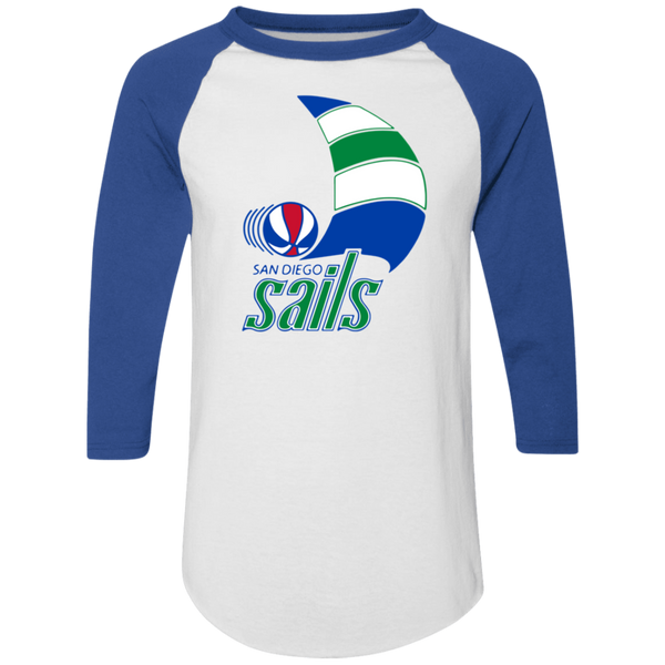 San Diego Sails Raglan Shirt ABA Basketball color White/Royal Blue