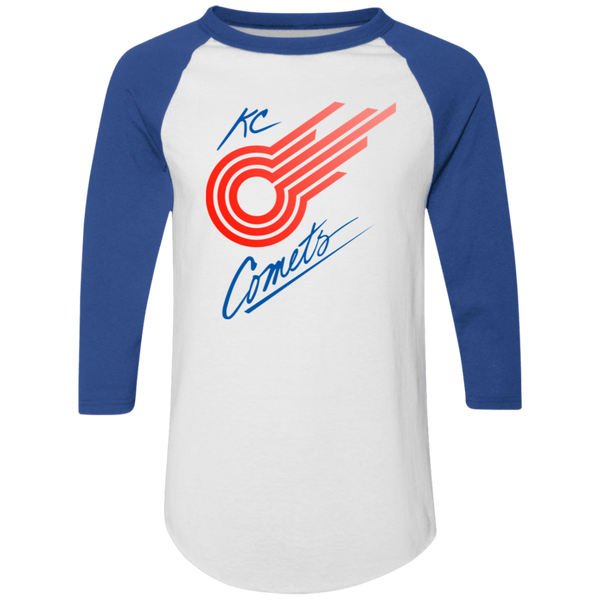 Kansas City Comets Raglan Shirt Colorblock MISL Soccer color White/Royal Blue