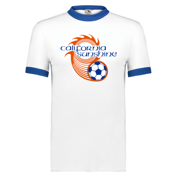 California Sunshine Ringer T-shirt ASL Soccer color White/Royal Blue