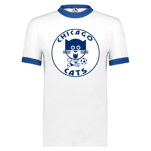 Chicago Cats Ringer T-shirt ASL Soccer color White/Royal Blue