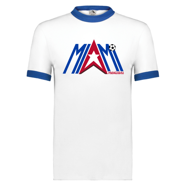 Miami Americans Ringer T-shirt ASL Soccer color White/Royal Blue