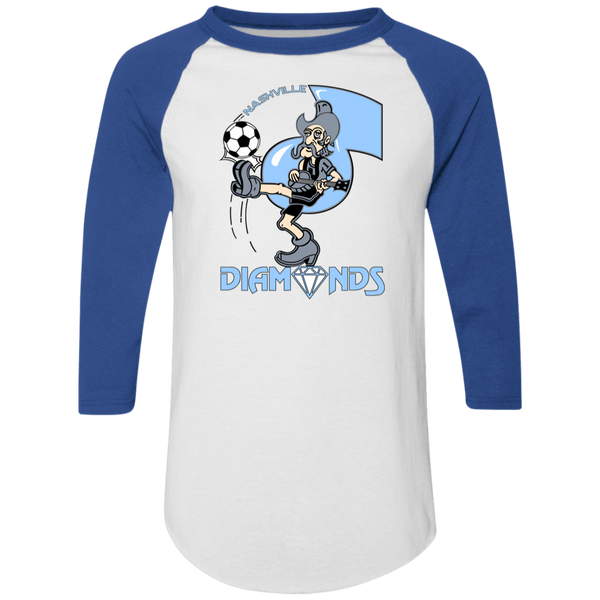 Nashville Diamonds Raglan Shirt Colorblock ASL Soccer color White/Royal Blue