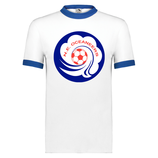 New England Oceaneers Ringer T-shirt ASL Soccer color White/Royal Blue