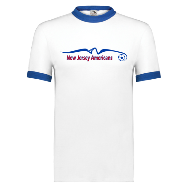 New Jersey Americans Ringer T-shirt ASL Soccer color White/Royal Blue
