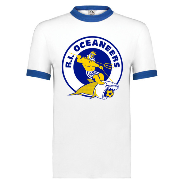 Rhode Island Oceaneers Ringer T-shirt ASL Soccer color White/Royal Blue