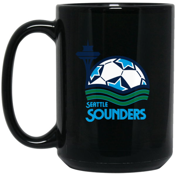 Seattle Sounders Mug 15 oz. Black Glossy Ceramic NASL Soccer
