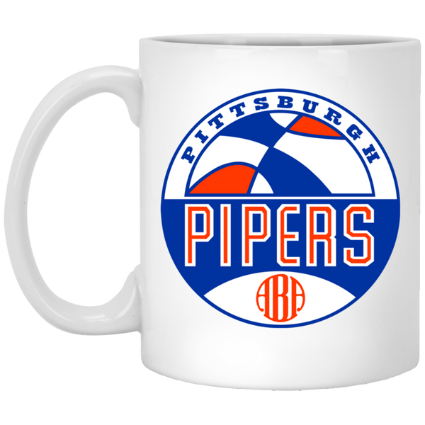 Pittsburgh Pipers Mug 11 oz. White Glossy Ceramic ABA Basketball Team