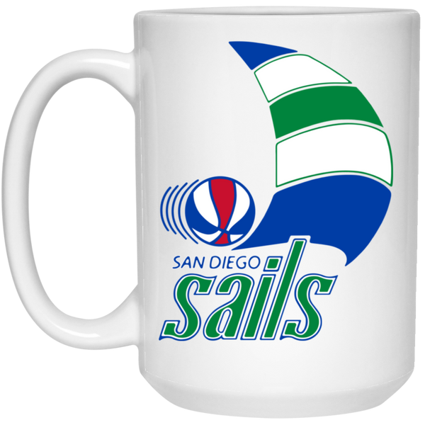 San Diego Sails Mug 15 oz. White Glossy Ceramic ABA Basketball Team