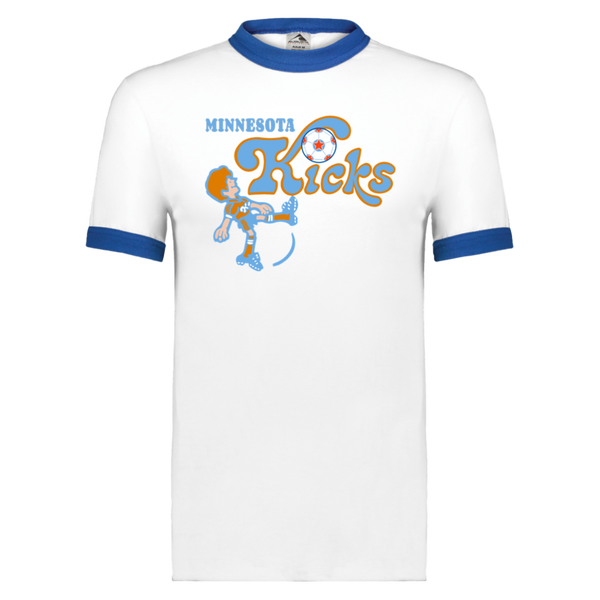 Minnesota Kicks Ringer T-shirt NASL Soccer Team color White/Royal Blue