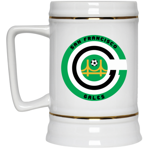 San Francisco Gales NASL Soccer Team Ceramic Beer Stein Mug 22 Oz. Capacity color White